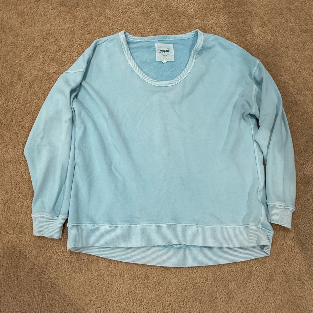 Aerie Blue Crew Neck Sweater Relaxed Fit